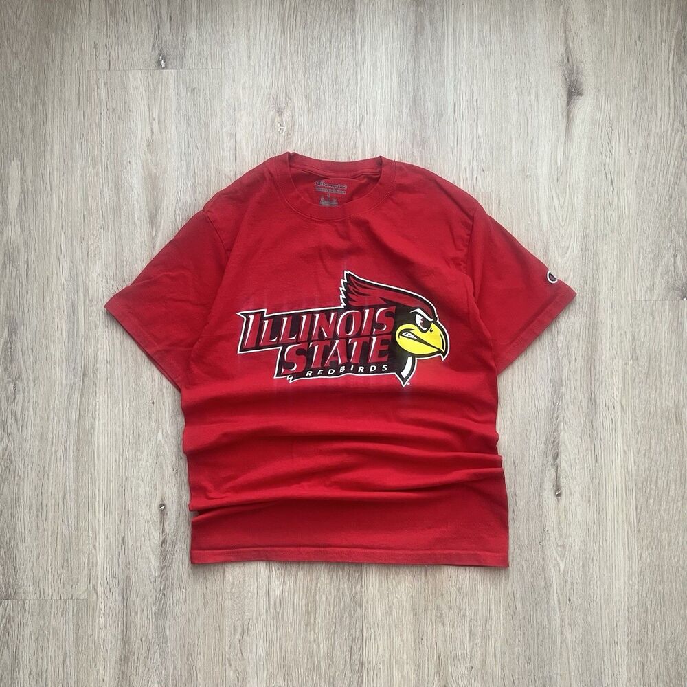 Champion Illinois State Redbirds T-Shirt Mens Small Red Spell Out NCAA College
